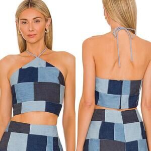 Amanda Uprichard Blue Laurena Patchwork Halter Top XS NWT